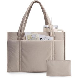 Tote Bag for Women, 2Pc Puffer Tote Bag Set with Zipper